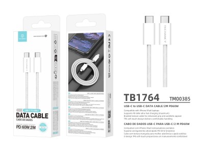 Cable USB-C a USB-C TECHANCY TB1764, 2 m, PD 60 W, carga r�pida y transferencia de datos, textura tr