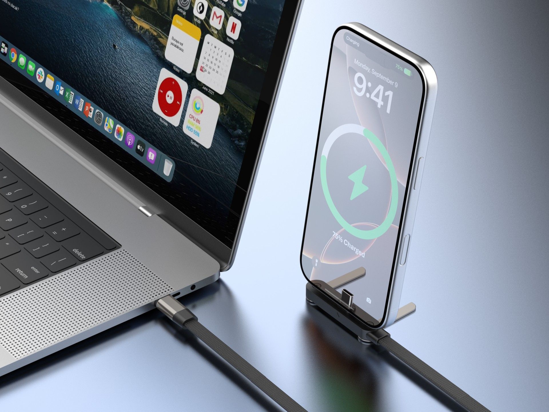 Cable USB-C a USB-C TECHANCY TB1805 de 240 W, 1,2 m, soporte plegable, nailon trenzado, conector de