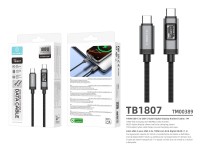Cable USB-C a USB-C de 100 W TECHANCY TB1807, 1 m, pantalla digital OLED, trenzado de nailon, datos 