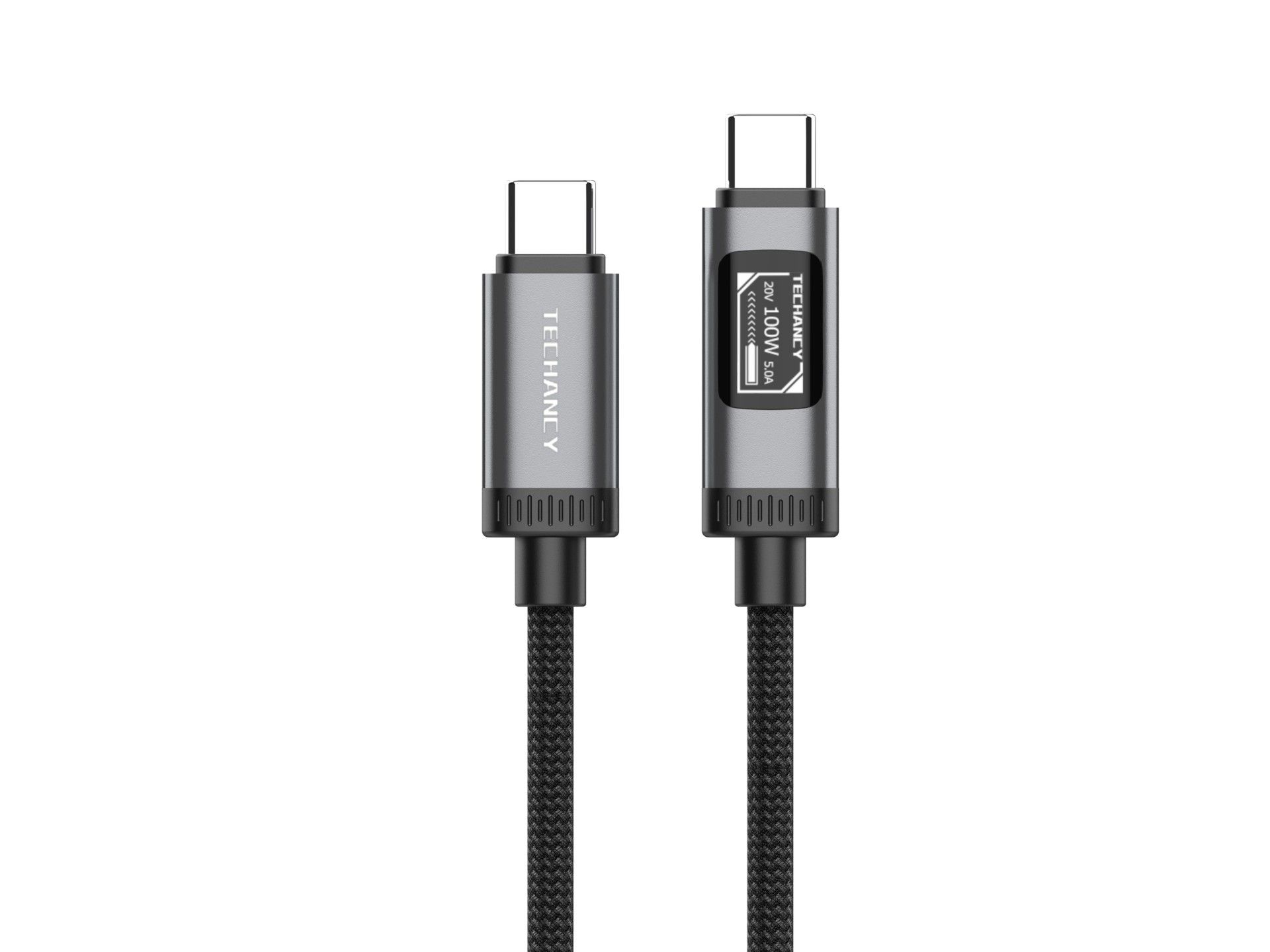 Cable USB-C a USB-C de 100 W TECHANCY TB1807, 1 m, pantalla digital OLED, trenzado de nailon, datos