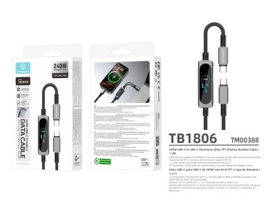 Cable USB-C a USB-C TECHANCY TB1806 de 240 W, PD 3.1, 1,2 m, pantalla t�ctil TFT, trenzado de nailon