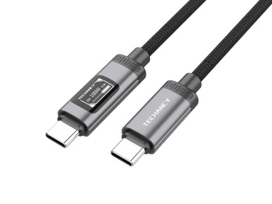 Cable USB-C a USB-C de 100 W TECHANCY TB1807, 1 m, pantalla digital OLED, trenzado de nailon, datos 