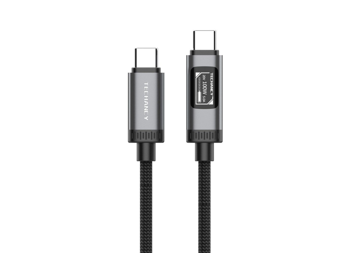 Cable USB-C a USB-C de 100 W TECHANCY TB1807, 1 m, pantalla digital OLED, trenzado de nailon, datos 