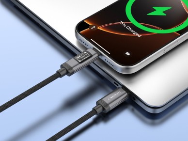 Cable USB-C a USB-C de 100 W TECHANCY TB1807, 1 m, pantalla digital OLED, trenzado de nailon, datos 