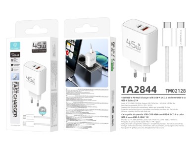 Carregador USB-C 45W TECHANCY TM02128, PD 3.0 PPS, USB-A QC 3.0, Carregamento Rapido, com Cabo USB-C Carregador USB-C 45W TECHANCY TM02128, PD 3.0 PPS, USB-A QC 3.0, Carregamento Rapido, com Cabo USB-C