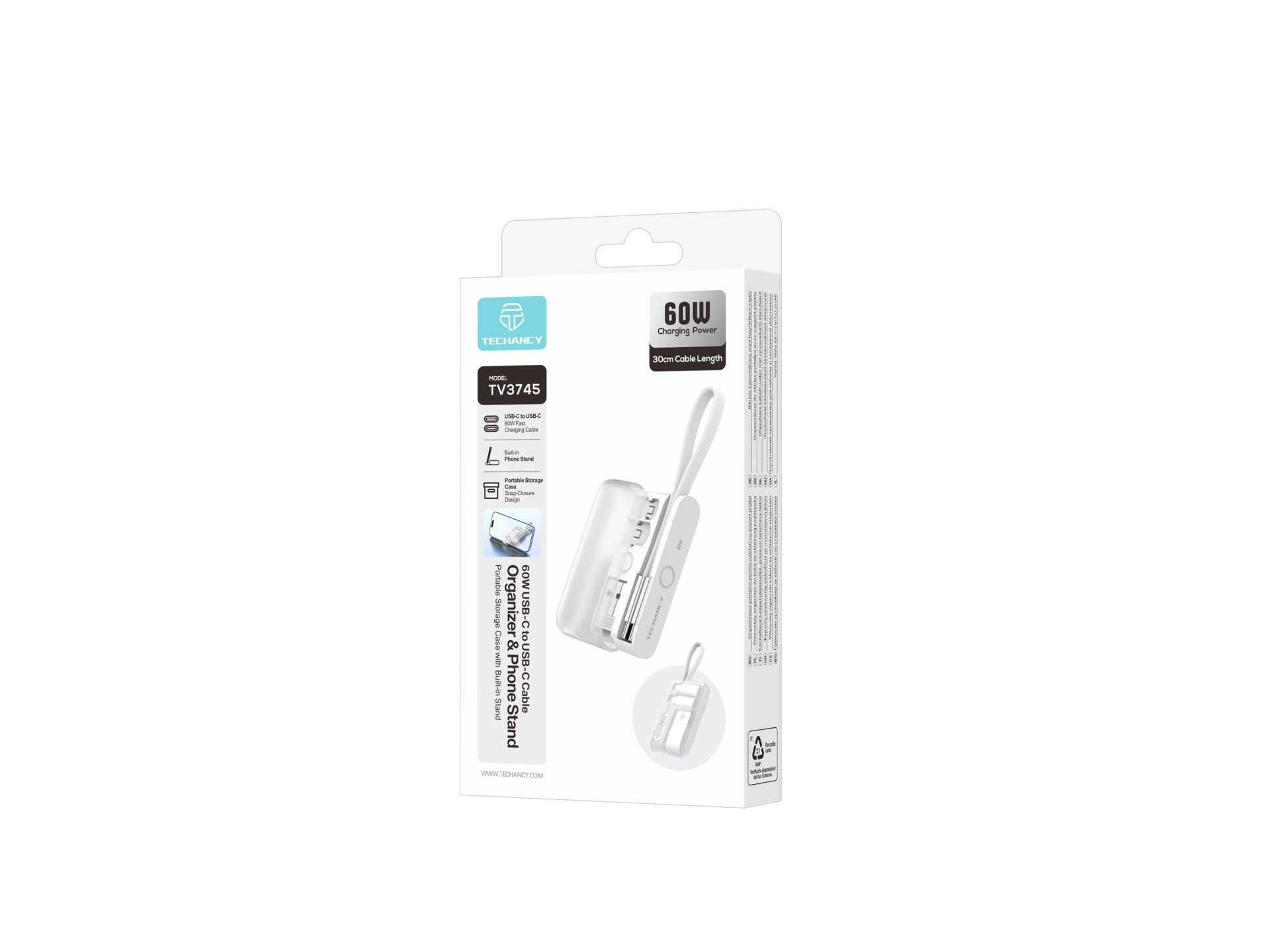 Kit con cable USB-C de 60 W, 30 cm, estuche plegable con soporte y adaptadores Micro USB y Lightning