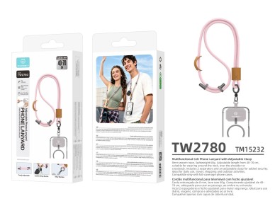Cord�n para tel�fono m�vil TECHANCY TW2780, ajustable de 40 a 70 cm, cord�n trenzado de 8 mm, correa