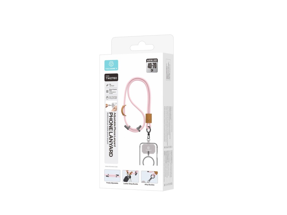TECHANCY TW2780 Mobile Phone Lanyard, Adjustable 40-70 cm, 8 mm Braided Cord, Neck and Shoulder Stra