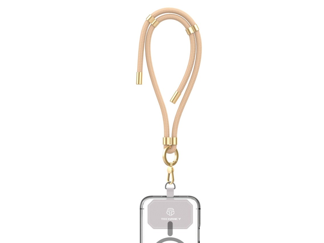 TECHANCY TW2781 Mobile Phone Wristband, Adjustable 10-25 cm, 8 mm Braided Cord, with 2 Snaps, Gold