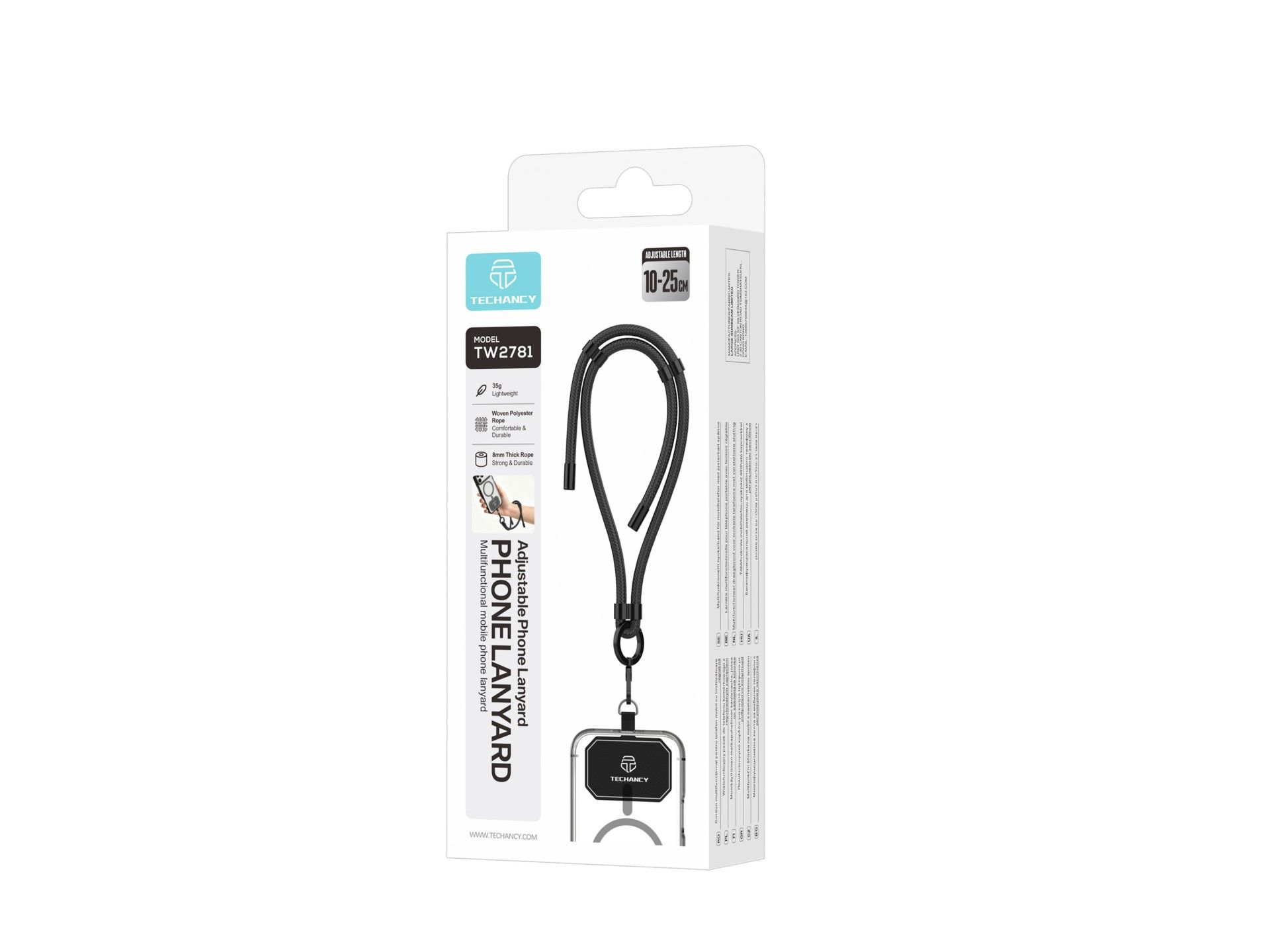 Correa de muñeca TECHANCY TW2781 para teléfono móvil, ajustable de 10 a 25 cm, cordón trenzado de 8