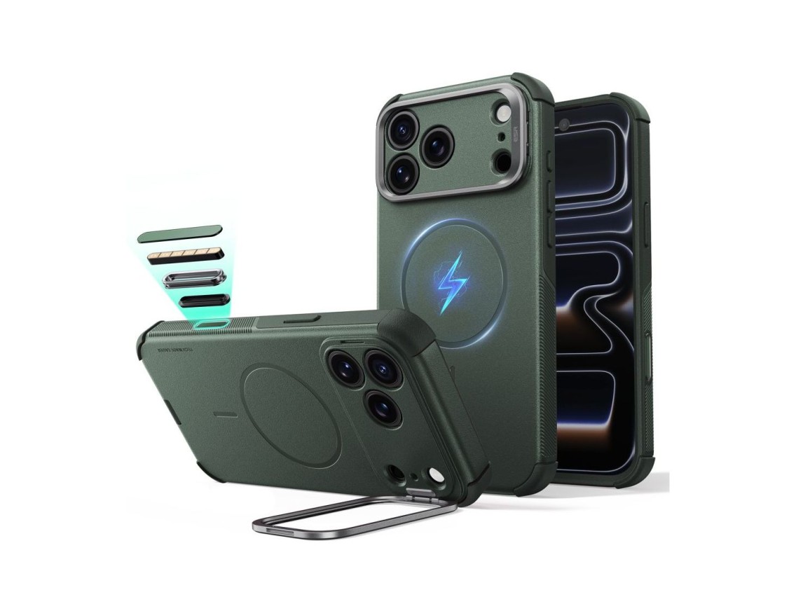 Capa ESR Cyber-Tough com suporte e MagSafe para iPhone 18 Pro/17 Pro - Verde