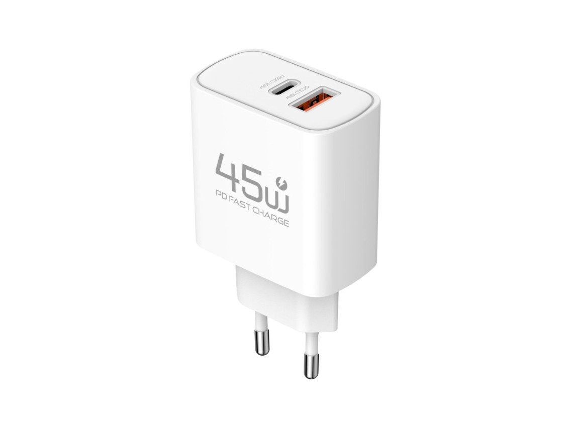 Cargador USB-C TECHANCY TM02127 de 45 W, carga rápida PD 3.0 PPS, USB-A QC 3.0, 2 puertos, enchufe e