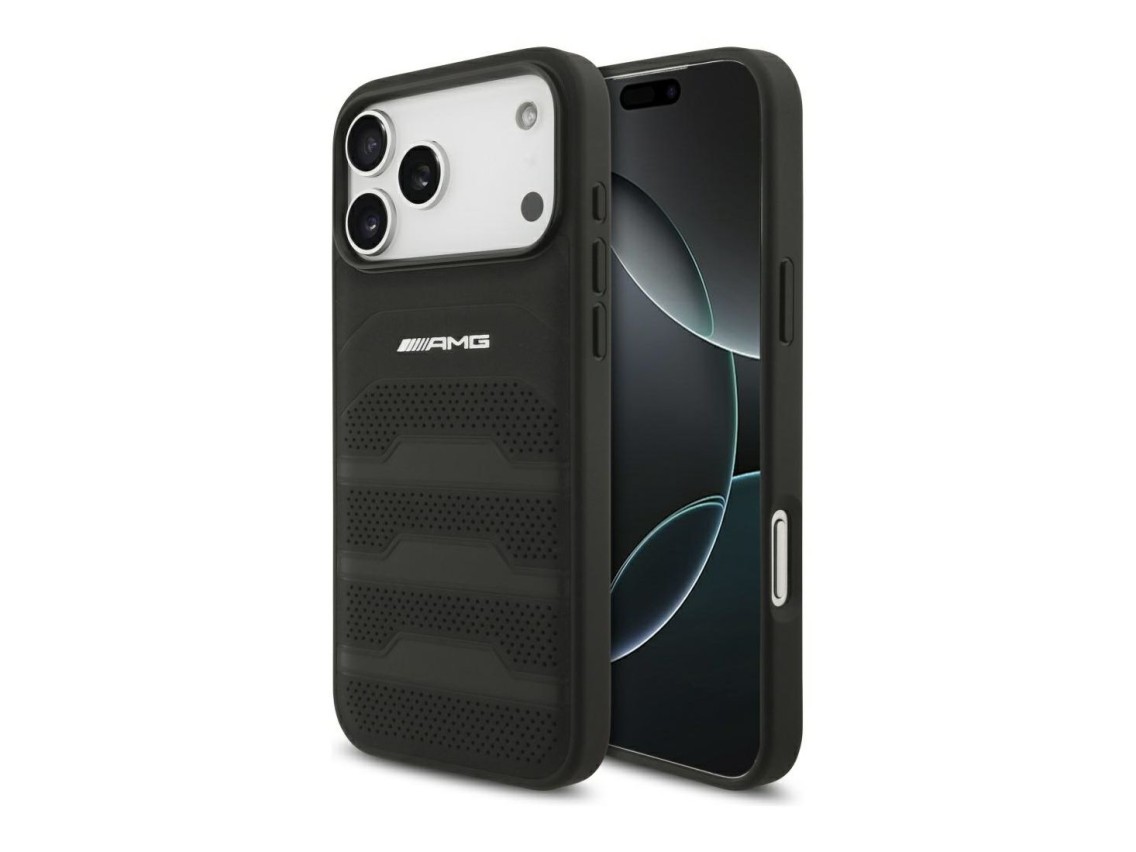 Mercedes AMG Leather Debossed Lines Logo Case for iPhone 18 Pro Max / 17 Pro Max - Black