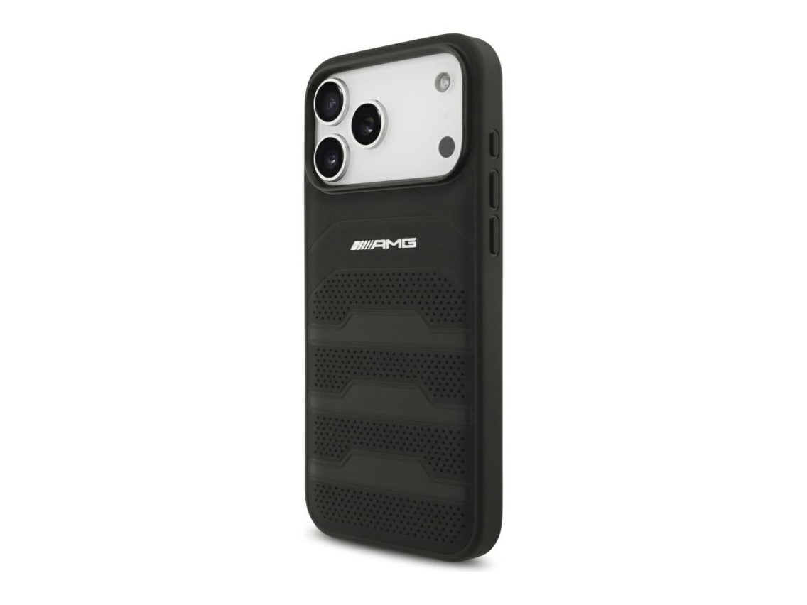 Mercedes AMG Leather Debossed Lines Logo Case for iPhone 18 Pro Max / 17 Pro Max - Black