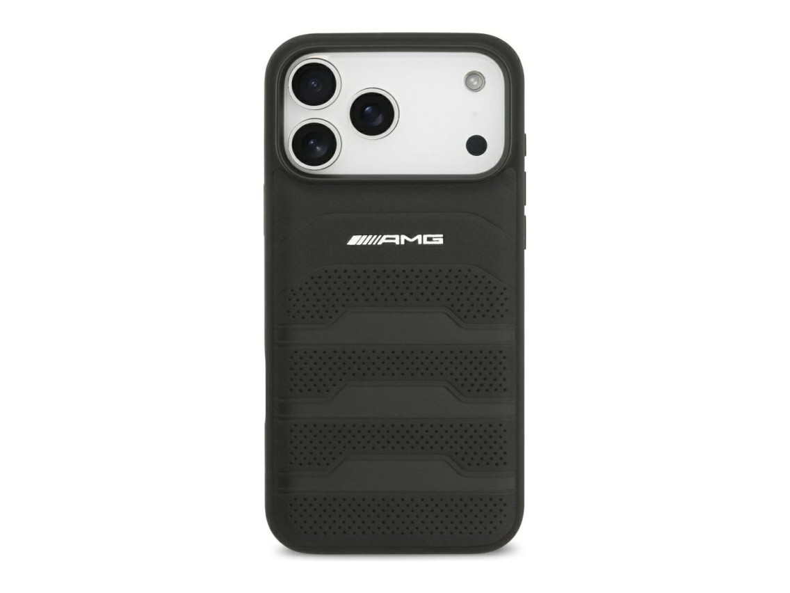 Mercedes AMG Leather Debossed Lines Logo Case for iPhone 18 Pro Max / 17 Pro Max - Black