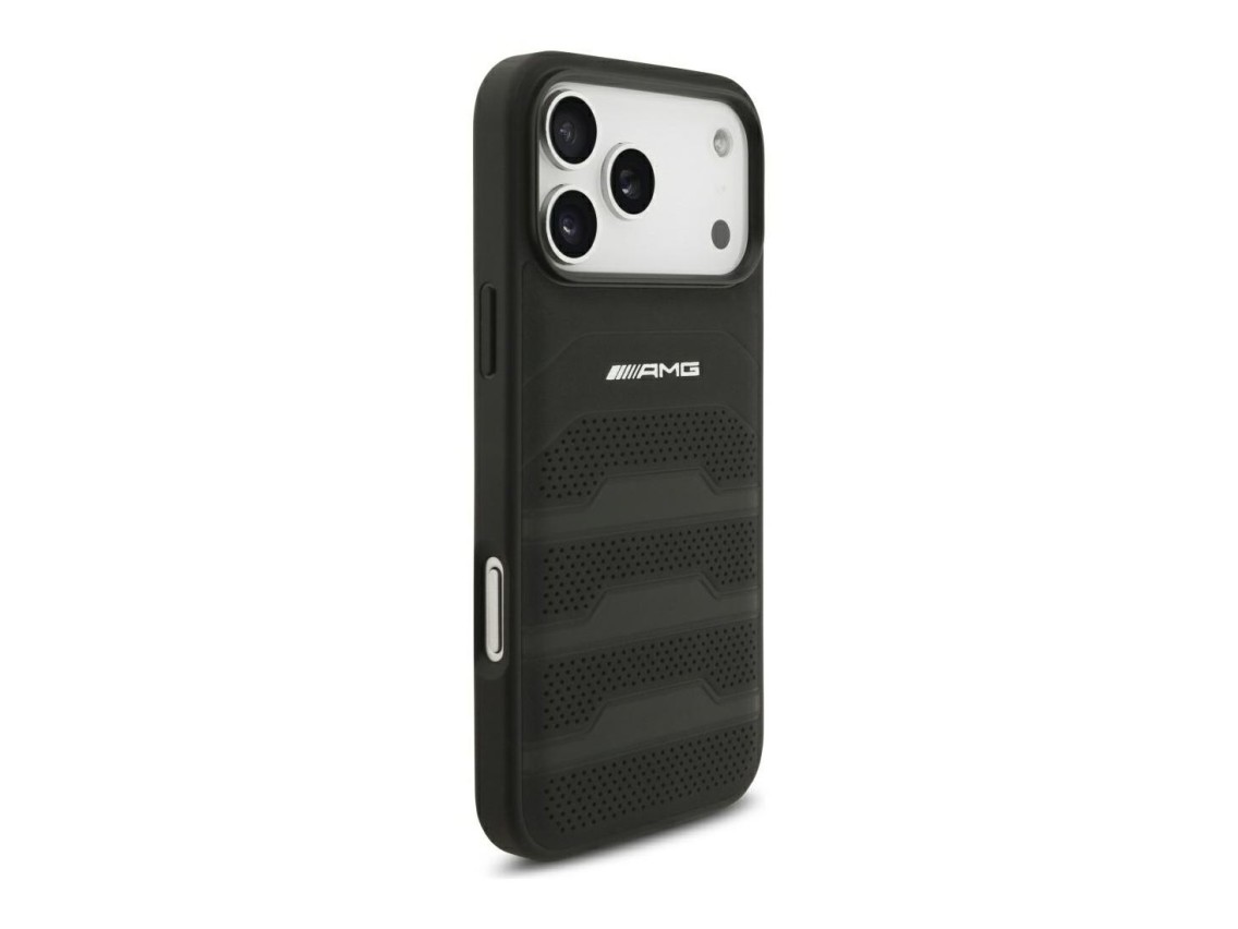 Mercedes AMG Leather Debossed Lines Logo Case for iPhone 18 Pro Max / 17 Pro Max - Black