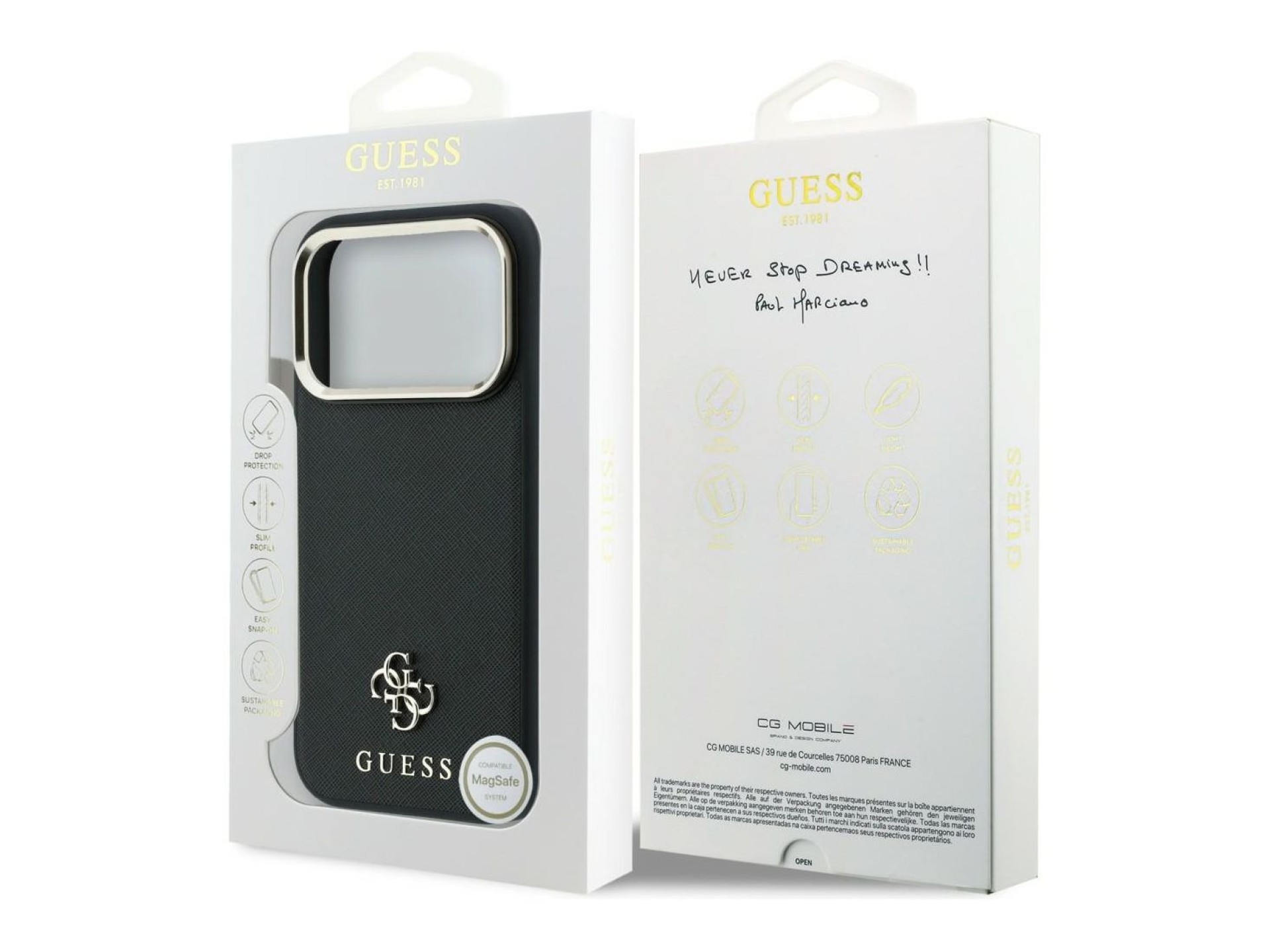 Guess Saffiano Small 4G & Classic Logo MagSafe Case for iPhone 18 Pro / 17 Pro - Black